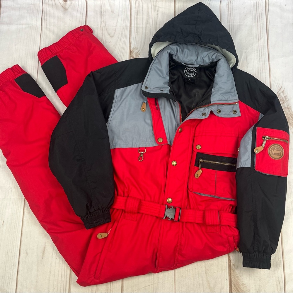 Vintage Marker LTD EpiGal Insulated Hooded Ski Suit Red/Gray/Black Sz M